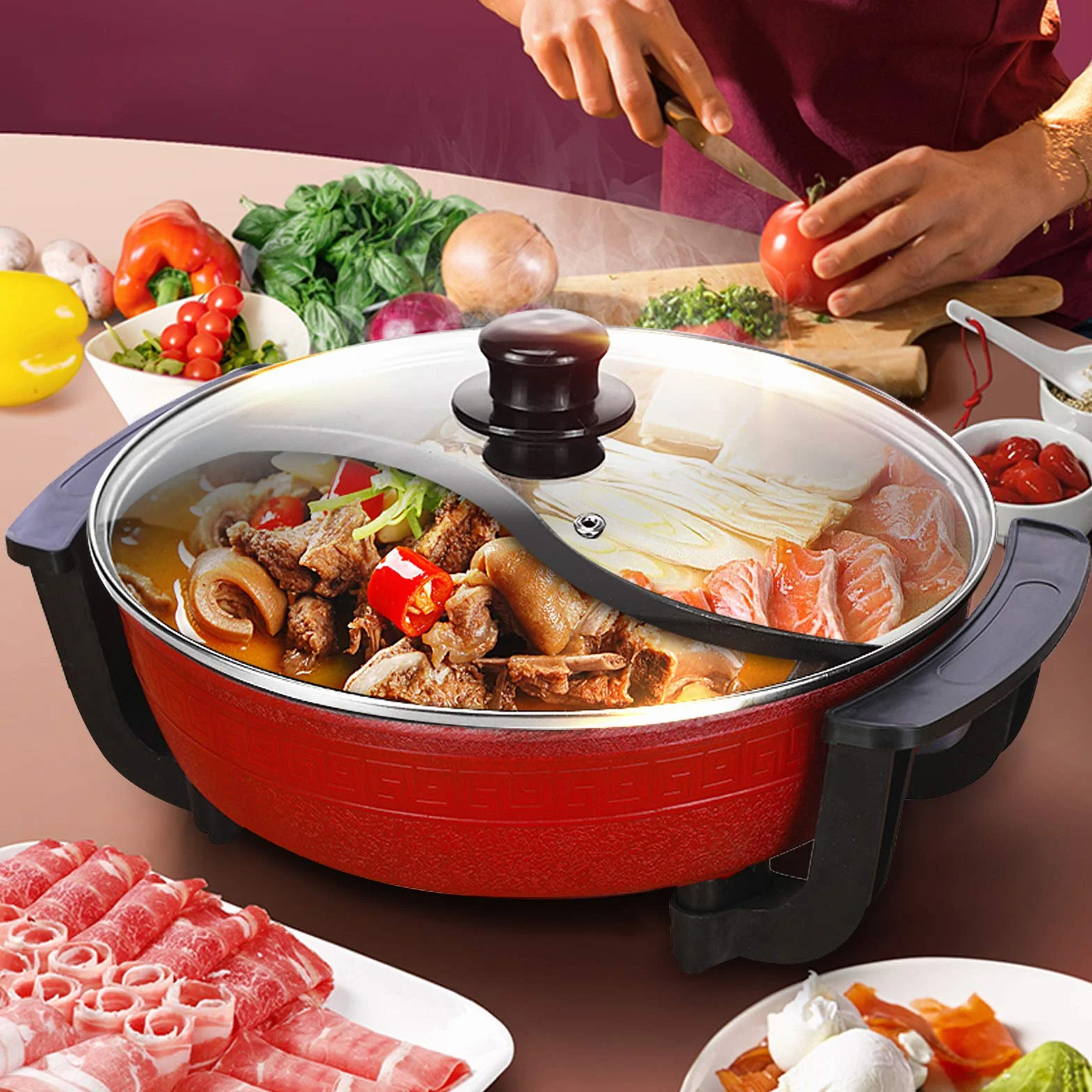 Piastra elettrica da 220 V, 6 l, Twin Hot Pot Shabu, a induzione, pentola, pentola, antiaderente