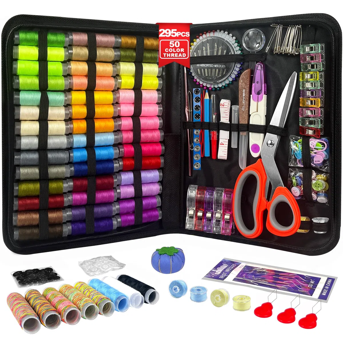 Set da cucito per adulti, 50 colori, cucito professionale, include filo, forbici ergonomiche, aghi e molto altro ancora, mini set da cucito per principianti, viaggi, casa, scuola, fai da te