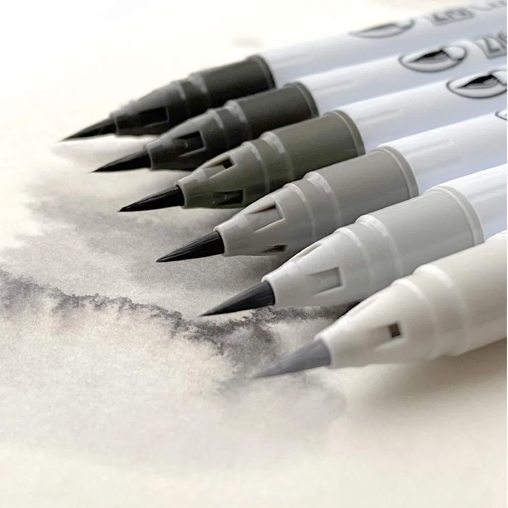 Kuretake ZIG Clean Color Real Brush Marker, punte flessibili a pennello, pennelli ad acquerello per pittura, disegno, calligrafia e lettering a pennello per artisti, prodotto in Giappone (set di 6