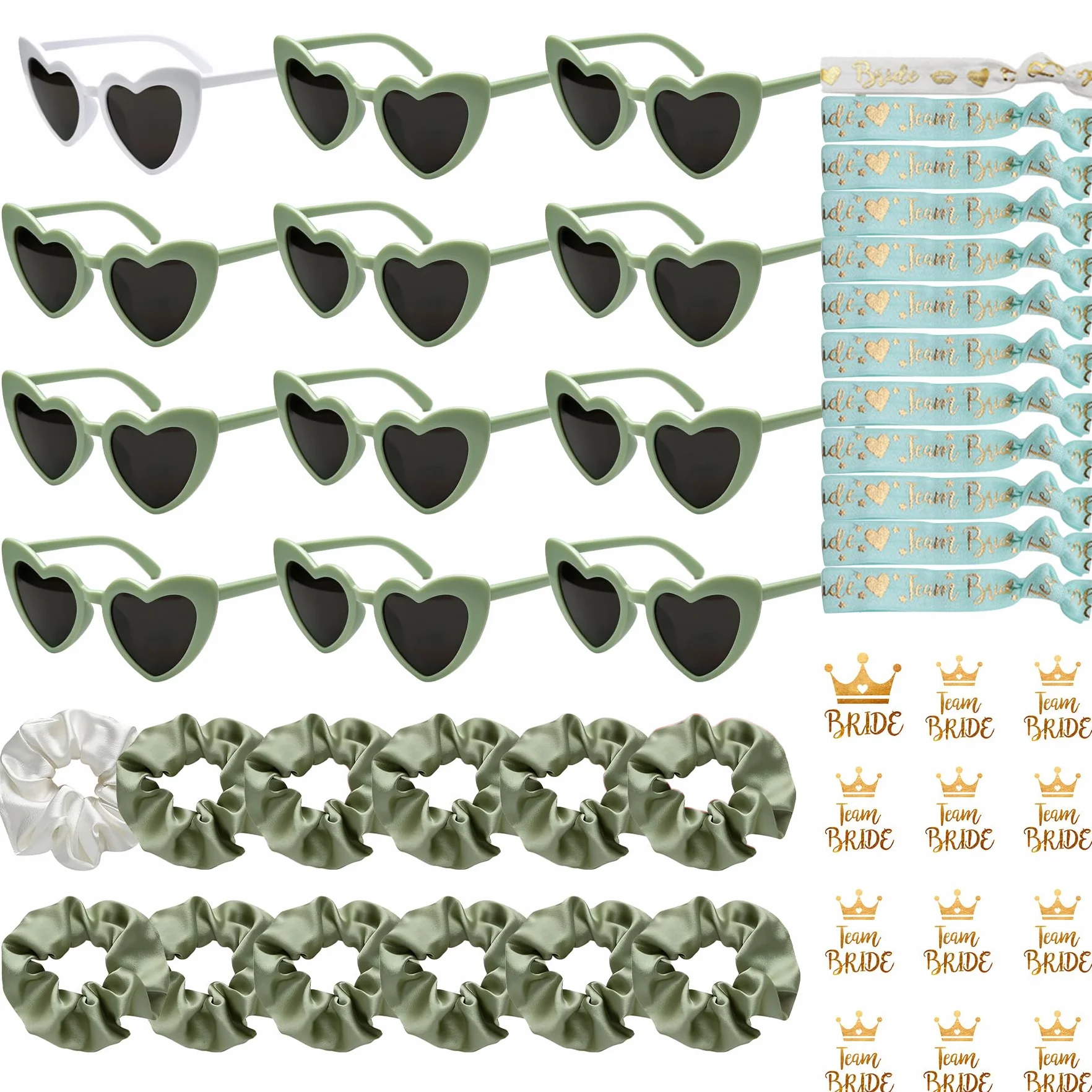 48 Pezzi Team Bride Set: Occhiali a Forma di Cuore, Braccialetti, Tatuaggi per Addio al Nubilato - Bride to Be Gadget