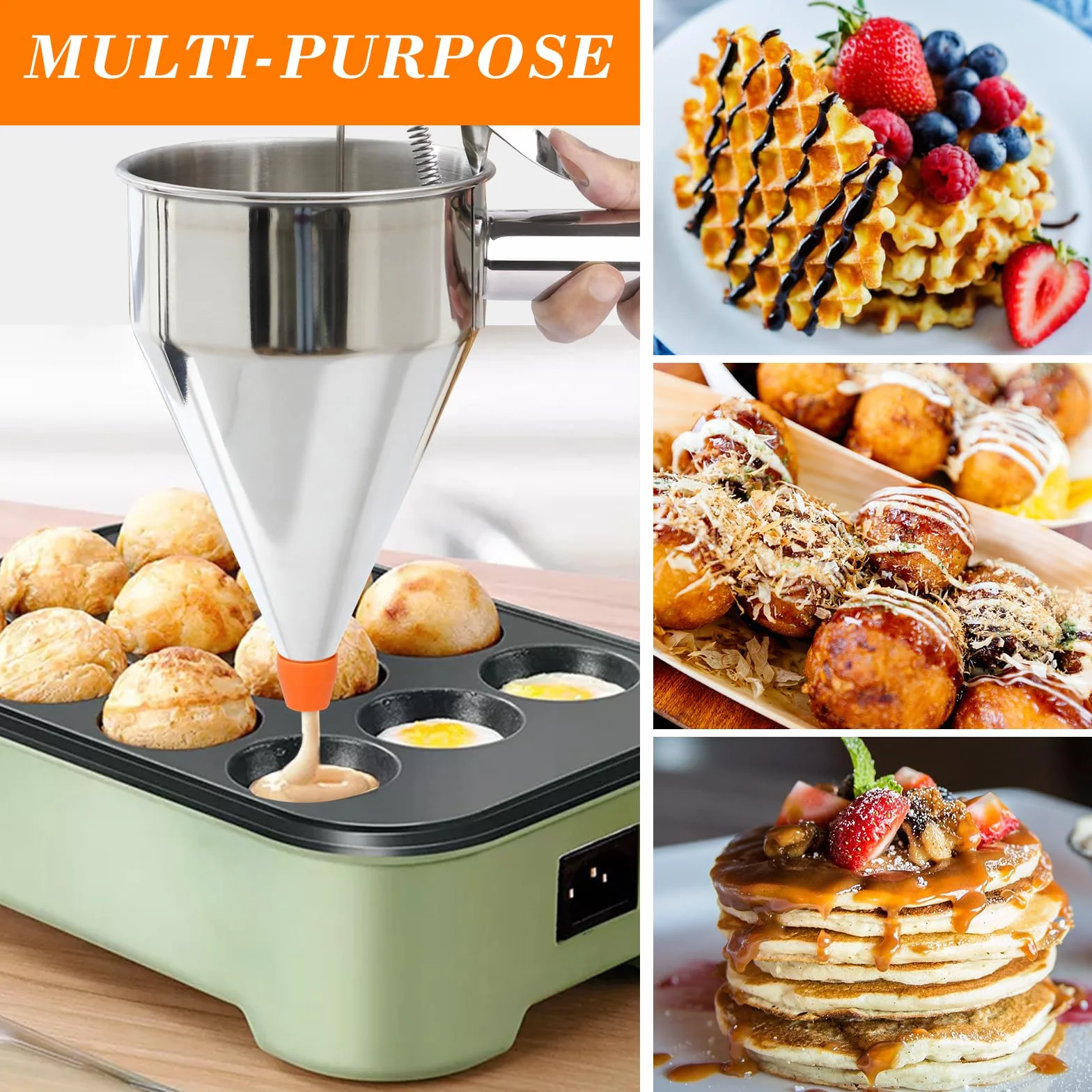 Sopito Imbuto Cucina, Dispenser per Pasta 600ml in Acciaio Inox, Multi-Calibro, Ideale per Frittelle e Dessert
