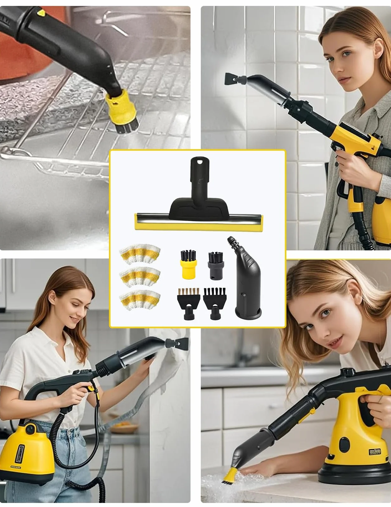 9 pezzi per Kärcher pulitore a vapore accessori SC1 SC2 SC3 SC4 SC5, spazzola rotonda, spazzola piatta, ugello curvo, spazzola a vapore manuale, rivestimento per panno di pulizia per Kärcher pulitore