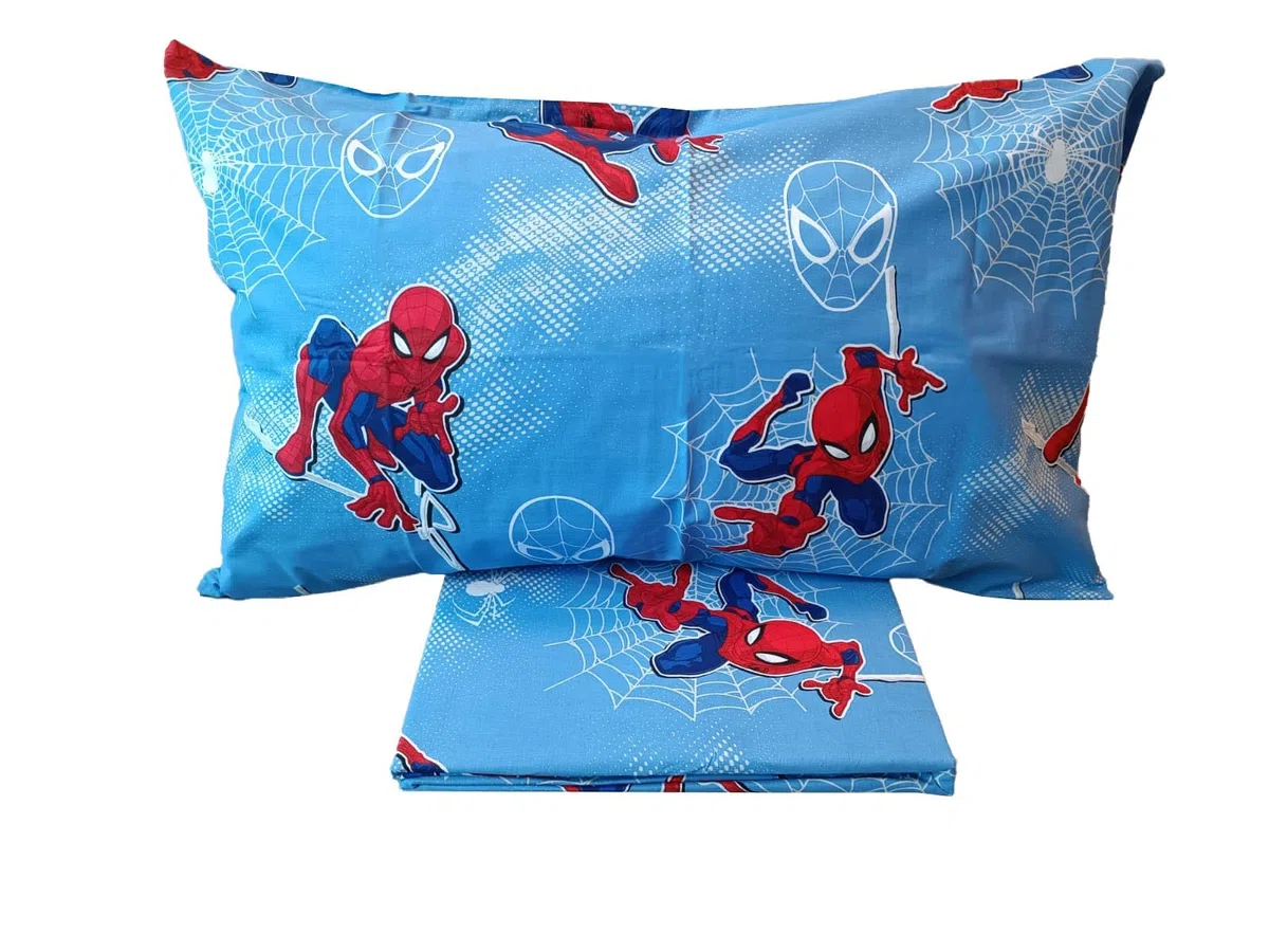 Spiderman, Set Copripiumino Singolo Cotone, Blu, Sacco 155x200, Federa 50x80, Marvel, 100% Cotone, Prodotto Ufficiale