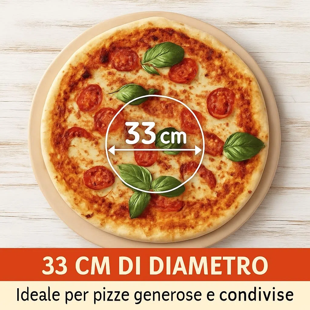 Pietra Refrattaria per Pizza - Diametro 33 cm, Resistente ad Alte Temperature, Ideale for Forno di Casa, Pane e Pizze Artigianali