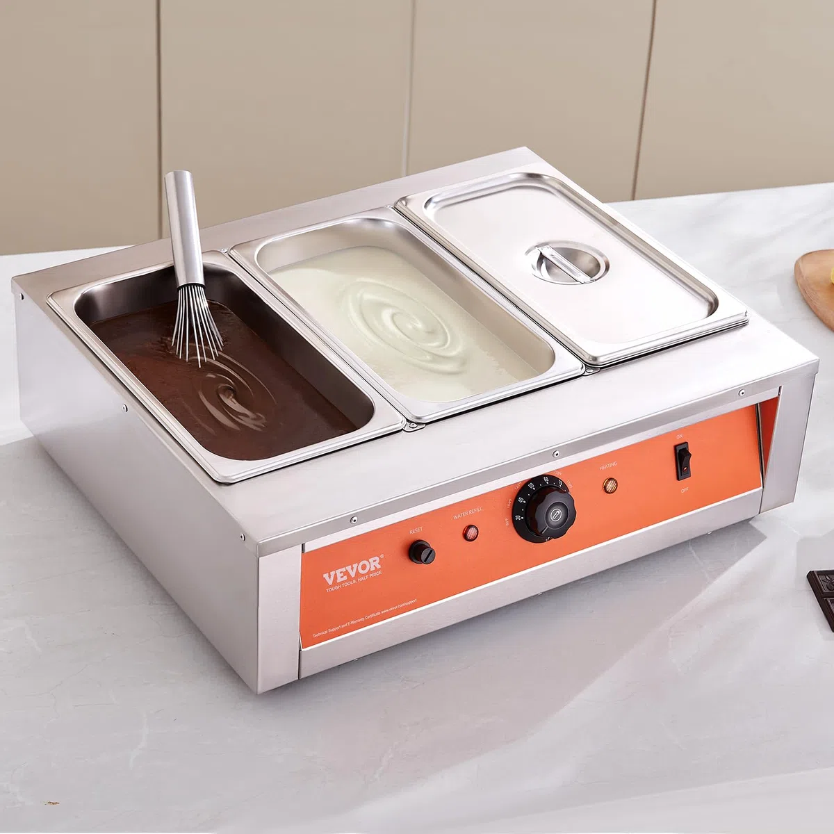 VEVOR Macchina per Fusione di Cioccolato in Acciaio Inox 3 Vasche da 3,3 L, Pentola Elettrica di Fusione del Cioccolato 1500 W Uso Commerciale per Hotel Albergo, Bagnomaria per Cioccolato 30℃ - 85℃