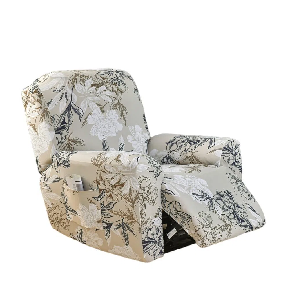 EBETA Elasticizzato Copripoltrona Fodera per poltrona, Fodera per poltrona relax in 4 pezzi, Coprisedile Chivas Poltrona Reclinabile Relax Completo con Tasche (Fiore)