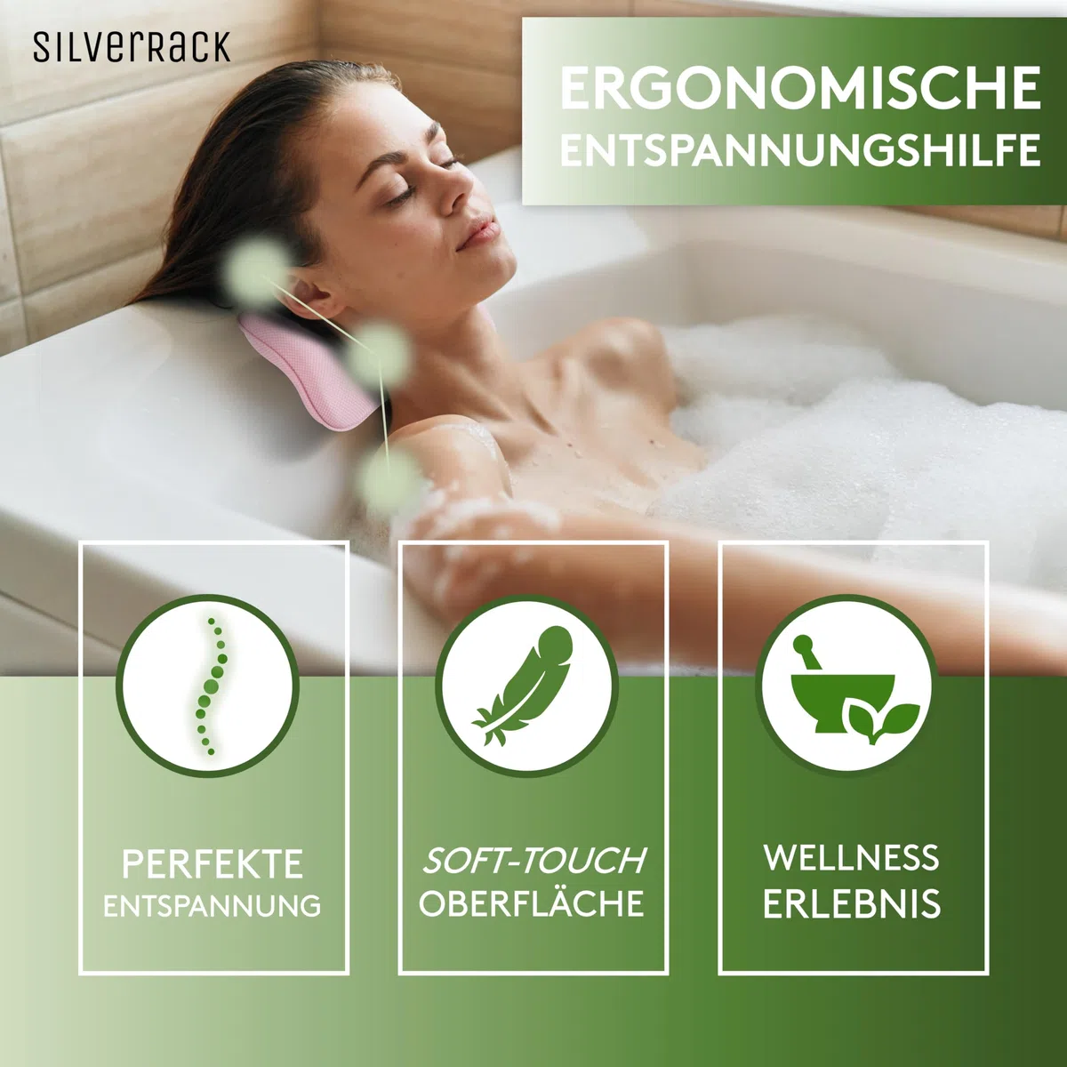 SilverRack Cuscino per Vasca da Bagno di Alta Qualità, Colore Rosa, con Ventose, per Cervicale e Idromassaggio, Accessorio per Vasca da Bagno