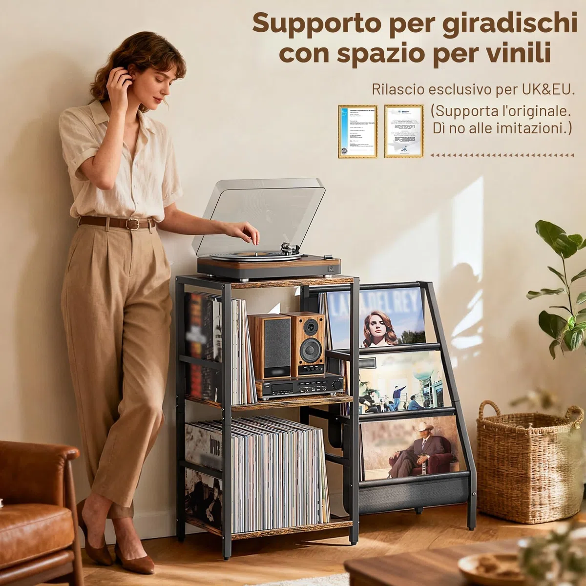 Bikoney Giradischi Vinili Stand Tavolino con Archiviazione Record in Vinile a 3 livelli, Espositore per Dischi in Vinile Fino a 200 album,Gabinetto del Supporto da Record in Vinile per Soggiorno