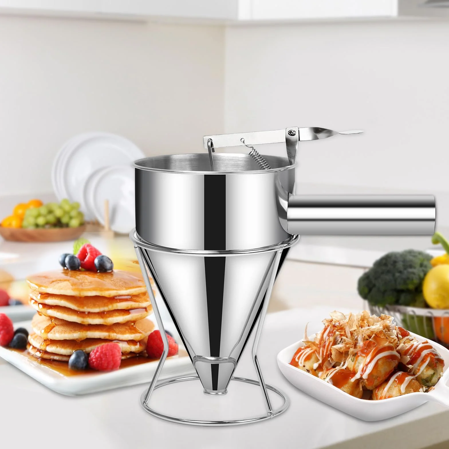 Sopito Imbuto Cucina, Dispenser per Pasta 600ml in Acciaio Inox, Multi-Calibro, Ideale per Frittelle e Dessert