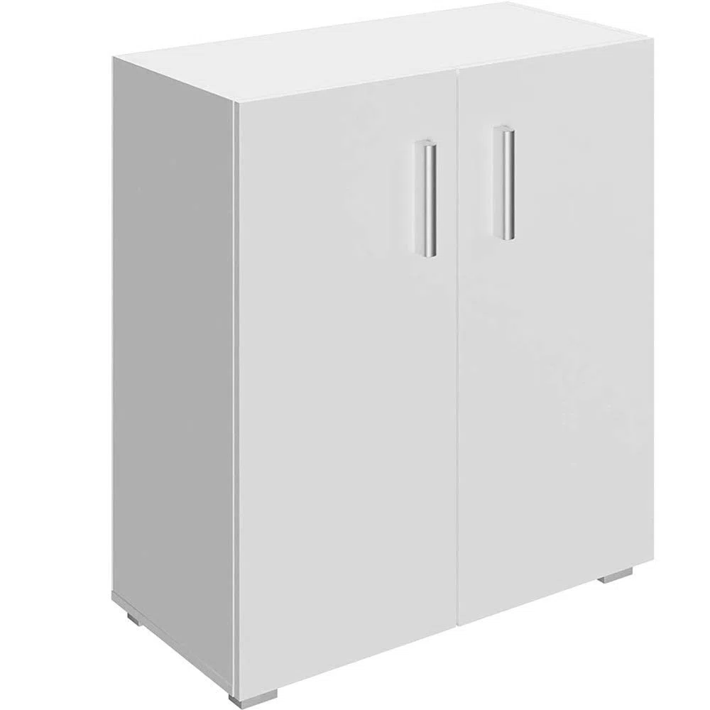 BAKAJI Mobile Madia con Doppia Anta e 2 Ripiani Interni Mobiletto Portadocumenti Armadio Multiuso per Ufficio, Cucina o Bagno, Credenza Design Moderno Legno MDF Dimensione 77 x 31 x 60 cm (Bianco)