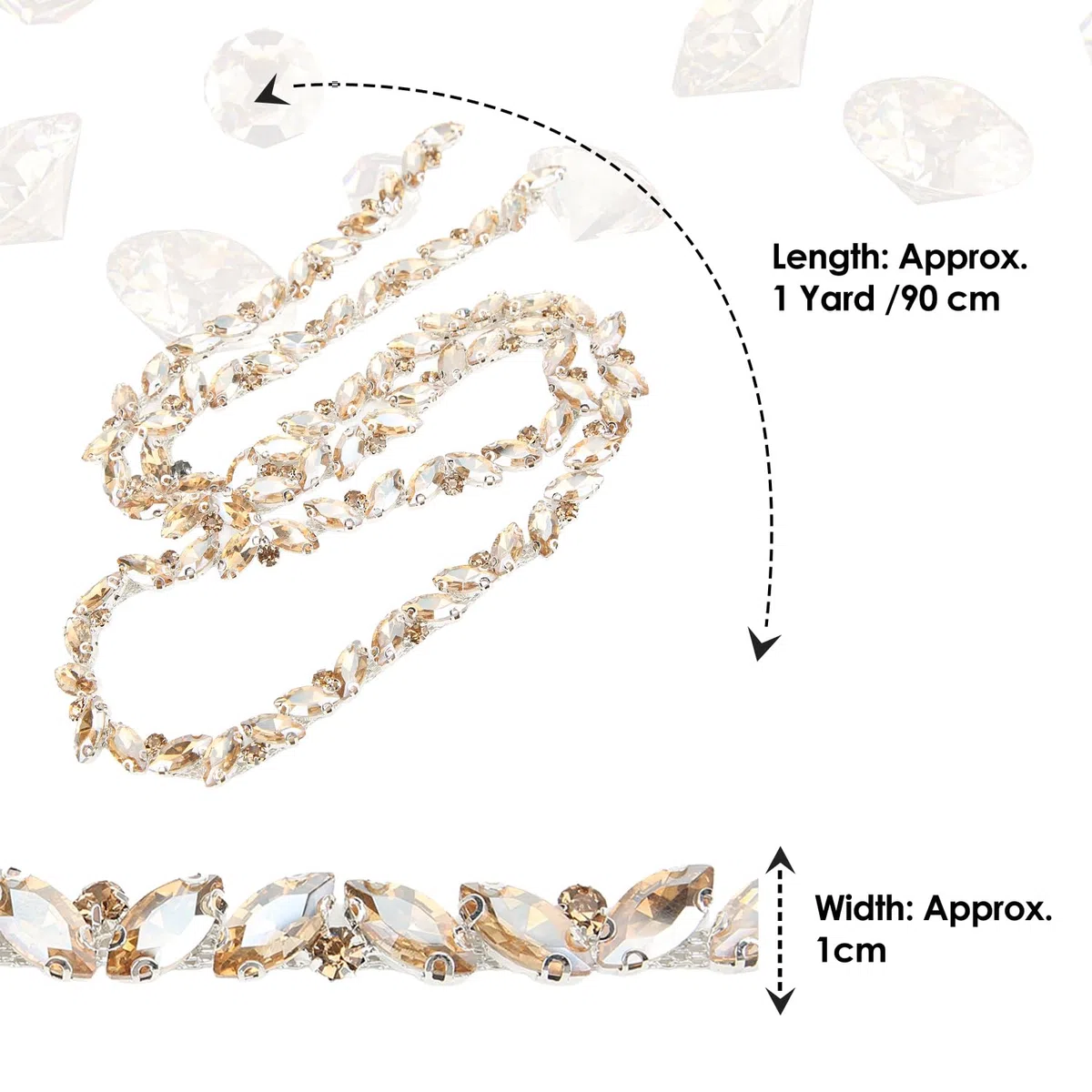 1 Metro Catena di Strass di Cristallo con Strass di Cristallo per Scarpe Fai da Te, Cintura, Borsa, Cappello, Fascia per Capelli (Spumante Oro) - Matrimonio