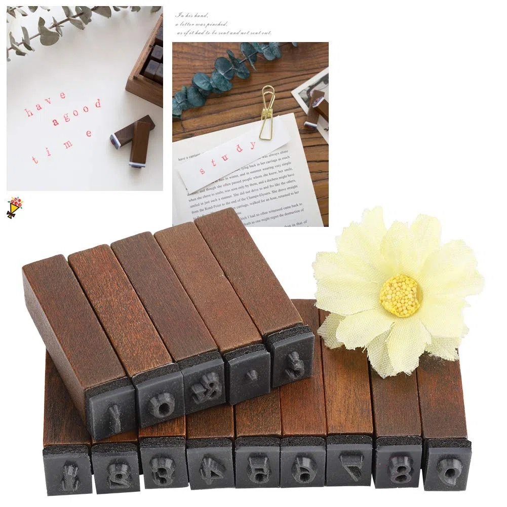 Set di Timbri Decorativi in Legno con Numeri e Lettere – Con Scatola per il Ripostiglio, Ideale per Cartoline, Disegni e Lavoretti con l'Argilla, Perfetto per Bambini