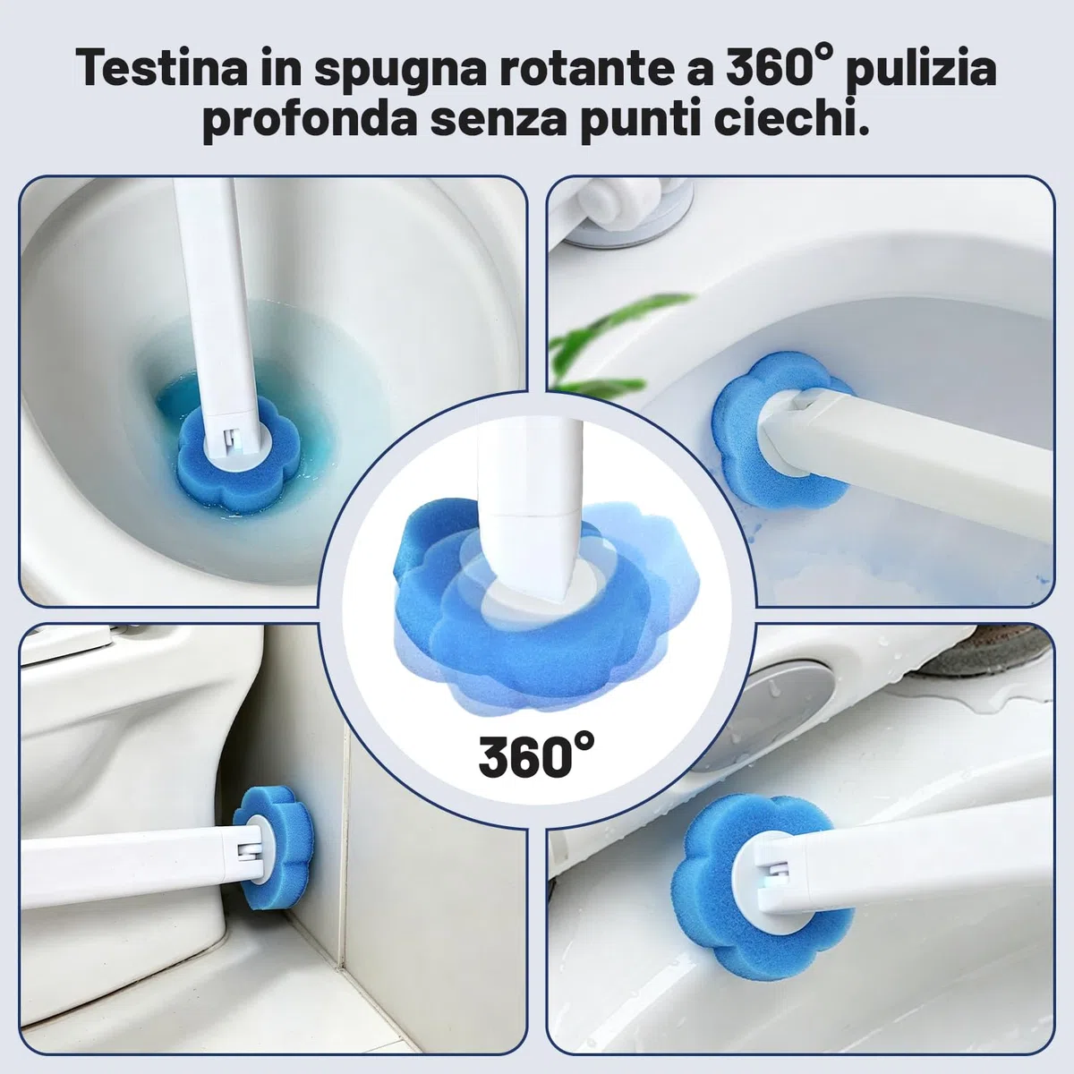 Scopino WC Usa e Getta – Set di Scopino Bagno WC a Parete in 2 Pezzi, Comprensivo con 64 Testine con detergente e 2 Supporti per Riporle, per Pulizia WC, Bagno, Lavabo e Vasca