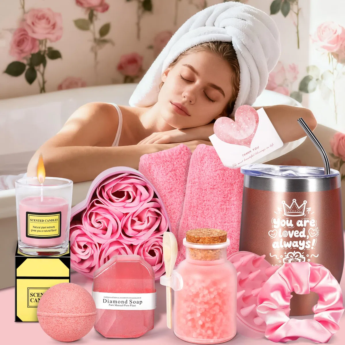 Purpledi Set Regalo Compleanno Donna, Box Regalo 11 Pezzi con Tazza Termica, Candela Profumata, Set Relax con Prodotti Bellezza e Cura Corpo, Regalo Personalizzato per Mamma, Fidanzata, Sorella