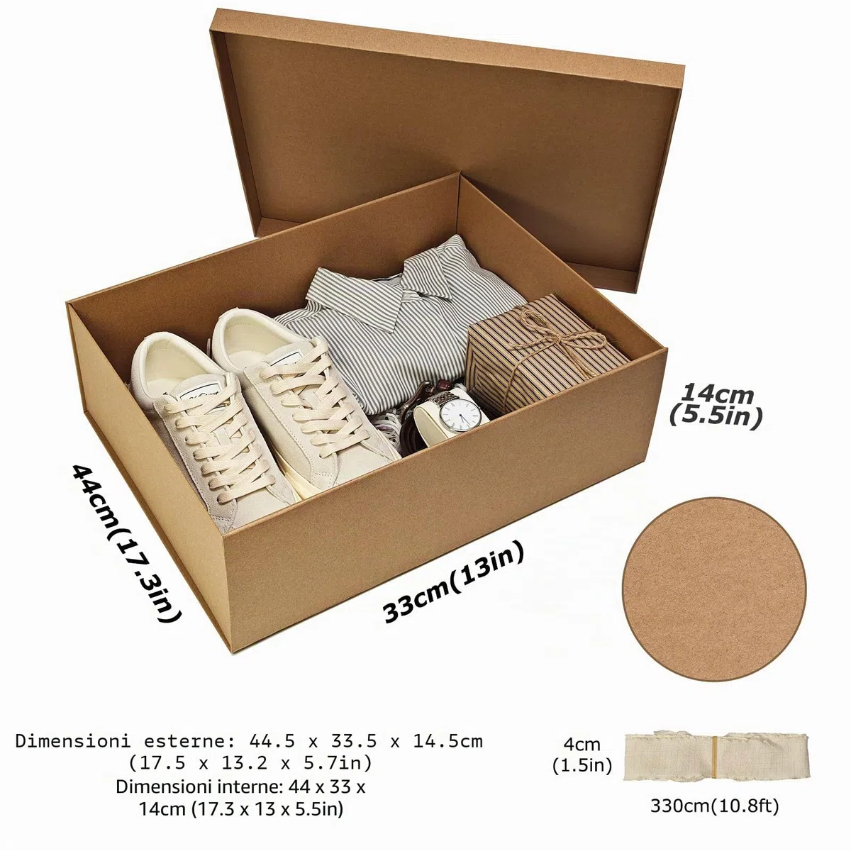 Tekhoho Grande Scatola Regalo Kraft 44x33x14cm, Scatola Rettangolare Premium con Coperchio per Regali, Confezione Regalo Natale Matrimonio Compleanno Festa, Stile Rustico.