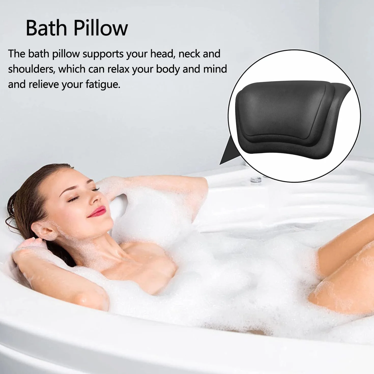 Cuscino da Bagno, Impermeabile, con Ventose Antiscivolo, Cuscino Vasca Impermeabile, Ergonomico, per Vasca da Bagno, Spa - Nero