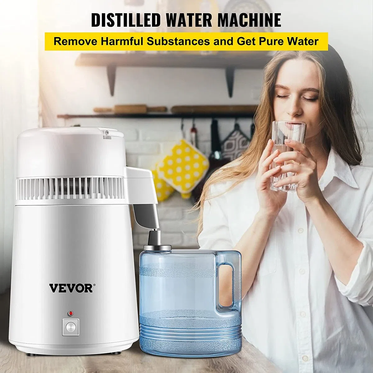 VEVOR Distillatore d'acqua 750 W,Distillatore in acciaio inox 4 L,Distillatore d'acqua per laboratori/ospedali/cliniche dentali/uffici/case/viaggi