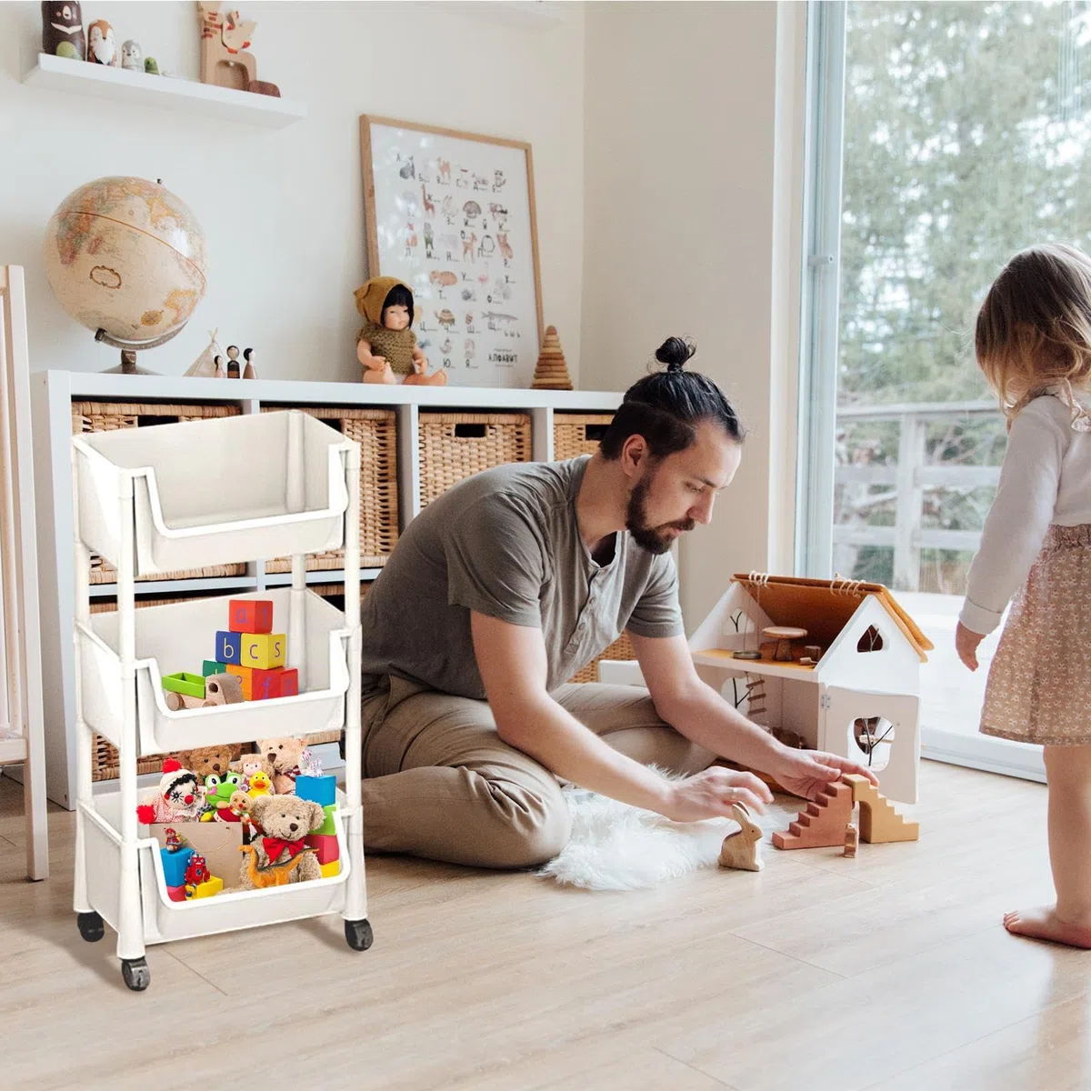 Generico Carrello portadocumenti e portalibri multistrato | Carrello organizzativo multifunzionale per soggiorno e camera dei bambini | con ruote per articoli di cancelleria e giocattoli