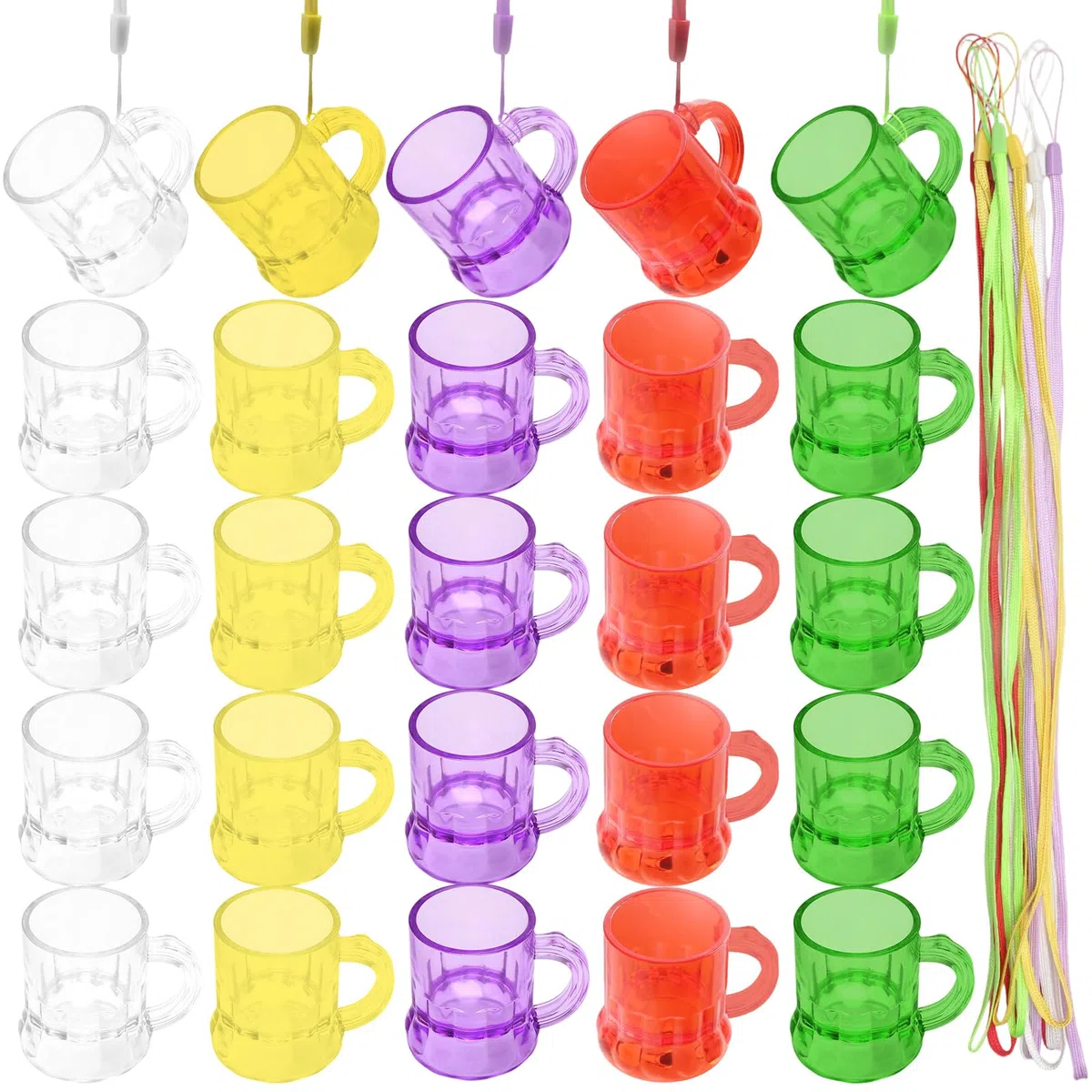 25 Pezzi Bicchieri Da Shot con Manico, 30ml Riutilizzabili Bicchieri Da Liquore con Catena Da Appendere, Collana Da Sposa per Addio Al Celibato, Carnevale, Accessori, Carnevale, Feste (5 Colori)