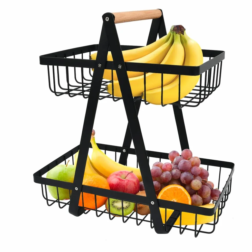 Bianco Porta Frutta a Piani, Nero Portafrutta a Ripiani, Portafrutta a Ripiani Moderno, Cesto Portafruttas a 2 Livelli, Ortaoggetti Staccabile per Verdure, Portafruttas