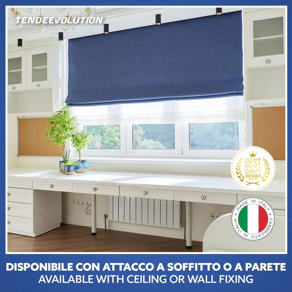 TENDEEVOLUTION Bastone Tenda a Pacchetto per Interni in Alluminio con 4 Calate e sgancio rapido. Bastone Tenda Soffitto o Parete, Steccate o in Tessuto (160 CM Catenella a Destra)