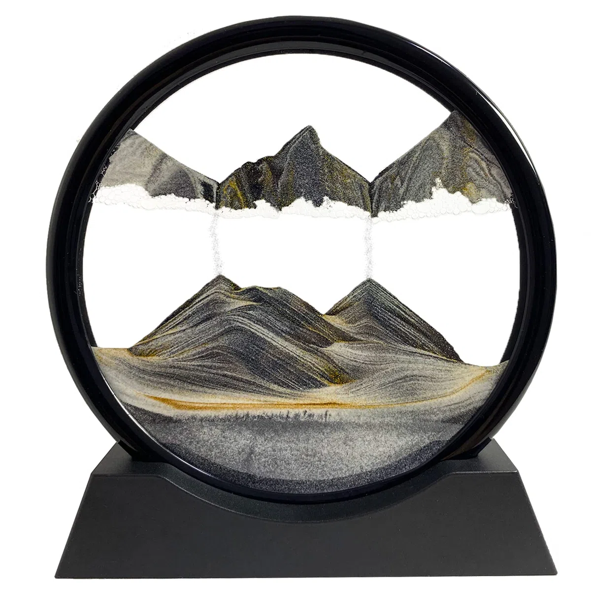 SANDCLE Pittura di Sabbia che scorre - immagine di Sabbia in Movimento, Flow Pittura di Vetro Rotonda a Clessidra 3D, Arte Decorazione Regalo per Casa Ufficio (Nero, 7 Pollici)