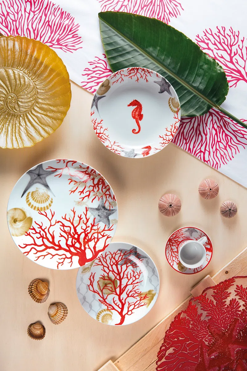 Excelsa Coral Servizio Piatti 18 Pezzi, Porcellana, Rosso