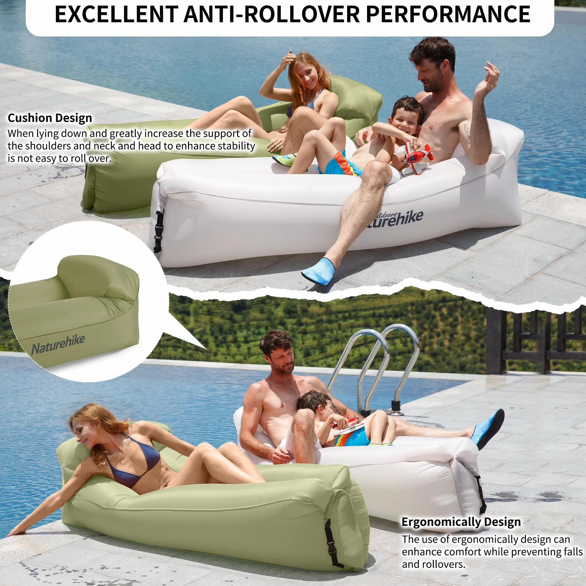 Naturehike Air Lounger - Divano ad aria impermeabile con pacchetto portatile, per viaggi, campeggio, piscina e feste in spiaggia (verde avocado)