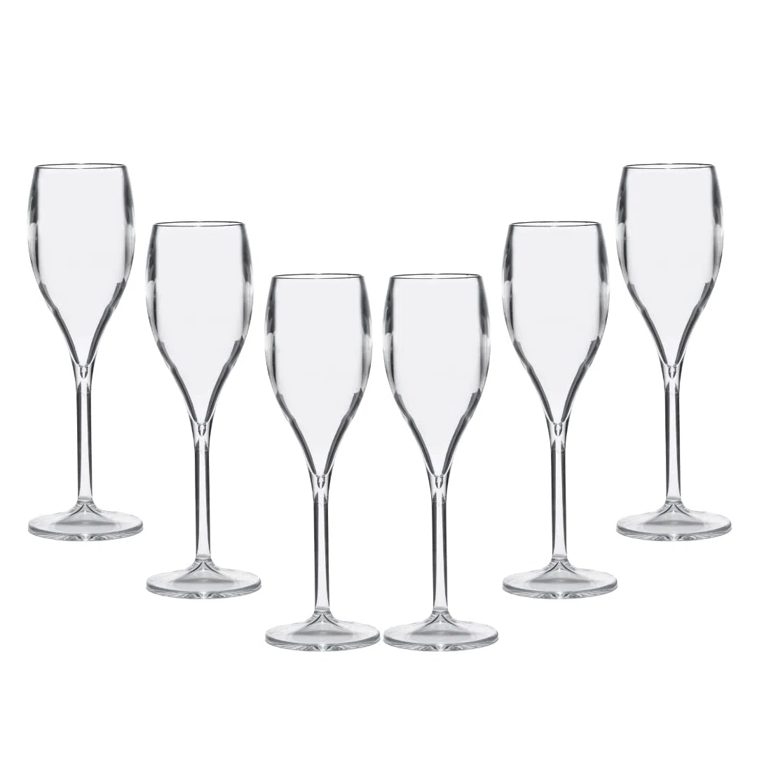 Calici Flute Opale Bicchieri Infrangibili, Lavabili e Riutilizzabili, in Plastica per Prosecco, Spumante e Champagne, 6 pezzi per confezione, Capacità 15 cl