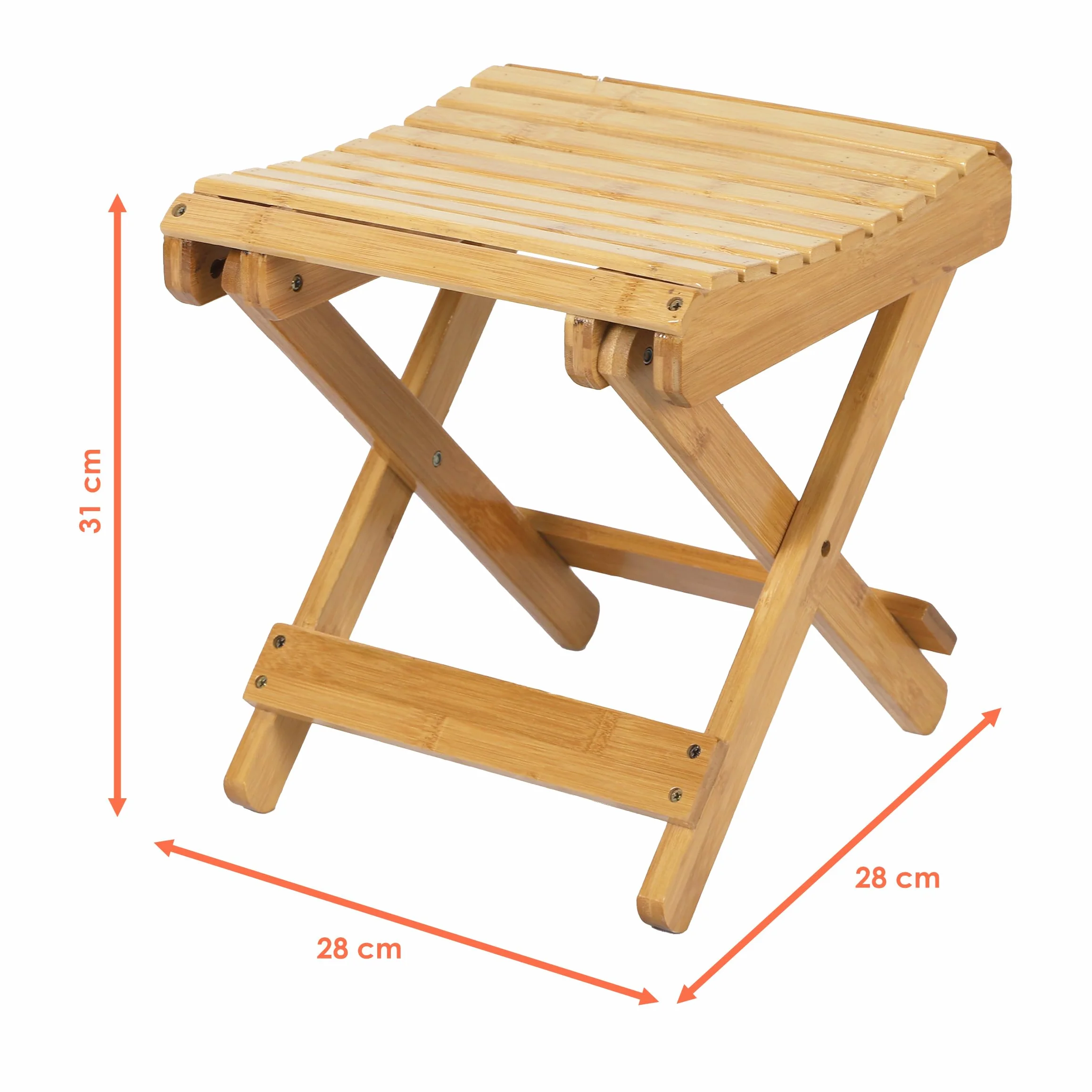 Spetebo Sgabello pieghevole in bambù naturale, rettangolare, 28 x 28 cm, in legno, pieghevole, universale, per cucina, bagno, corridoio