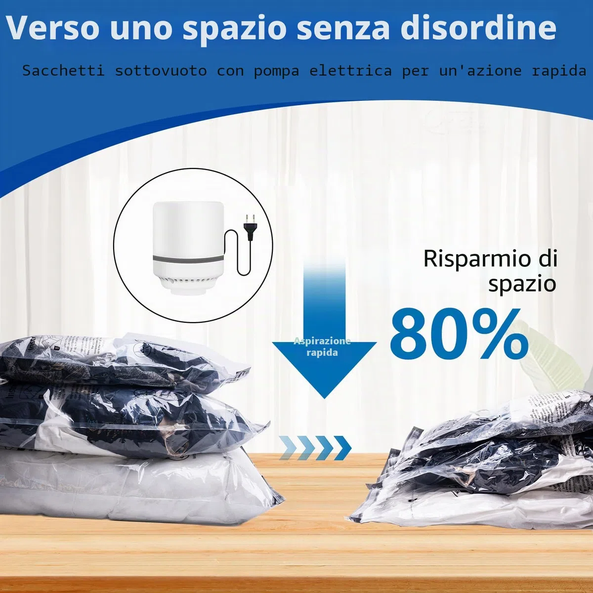 Sacchetti Sottovuoto Vestiti con Pompa Elettrica, 10 Pezzi Buste Sottovuoto Vestiti (2 Jumbo, 2 Grandi, 3 Medi, 3 Piccoli), Sacchi Sottovuoto Piumoni per Coperte, Piumini, Cuscini, Maglioni