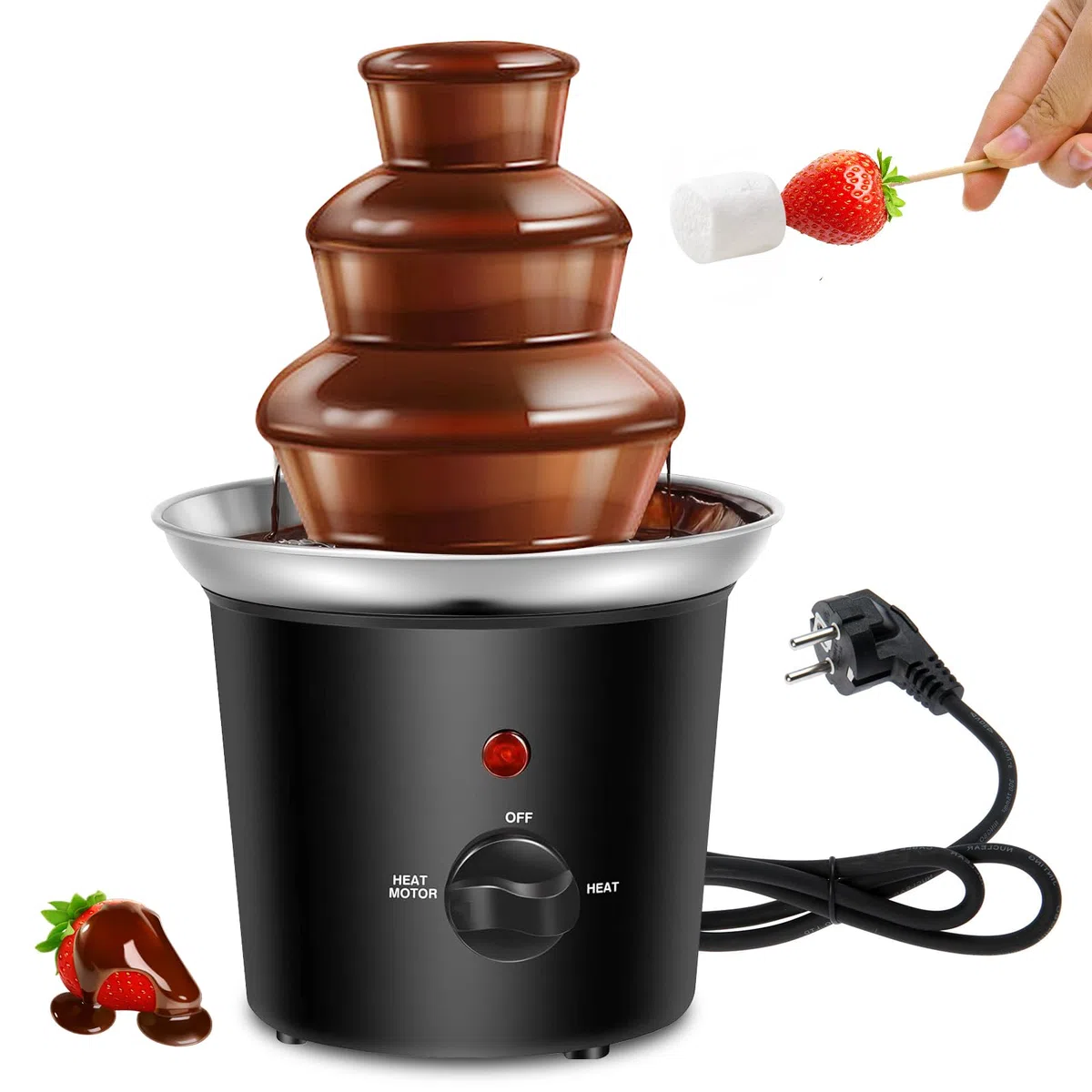 Fontana di Cioccolato Elettrica, Fontana di Cioccolato a 3 Livelli, Macchina per Cioccolata Fondente in Acciaio Inox con 60W, Capacità 450g, per Feste, Compleanni, Natale