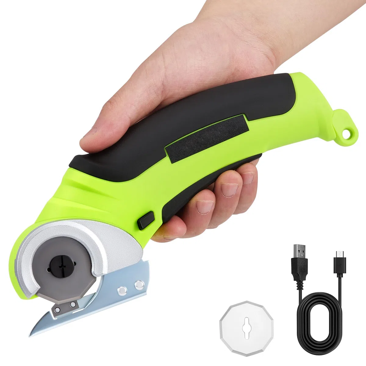 Taglierina per cartone senza fili, 4,2V 240 giri/min, taglierina rotativa con 2 lame autoaffilanti, taglierina rotativa elettrica per cartone, pelle, tessuto, tappeto fino a 6 mm