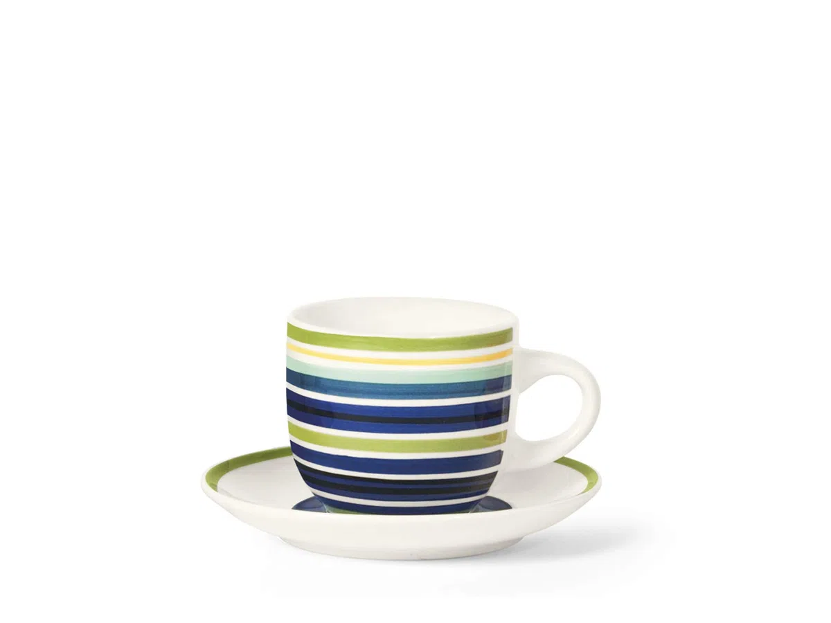 Home 100 Righe Set 6 Tazze Caffè, con Piattino, Stoneware, cc95