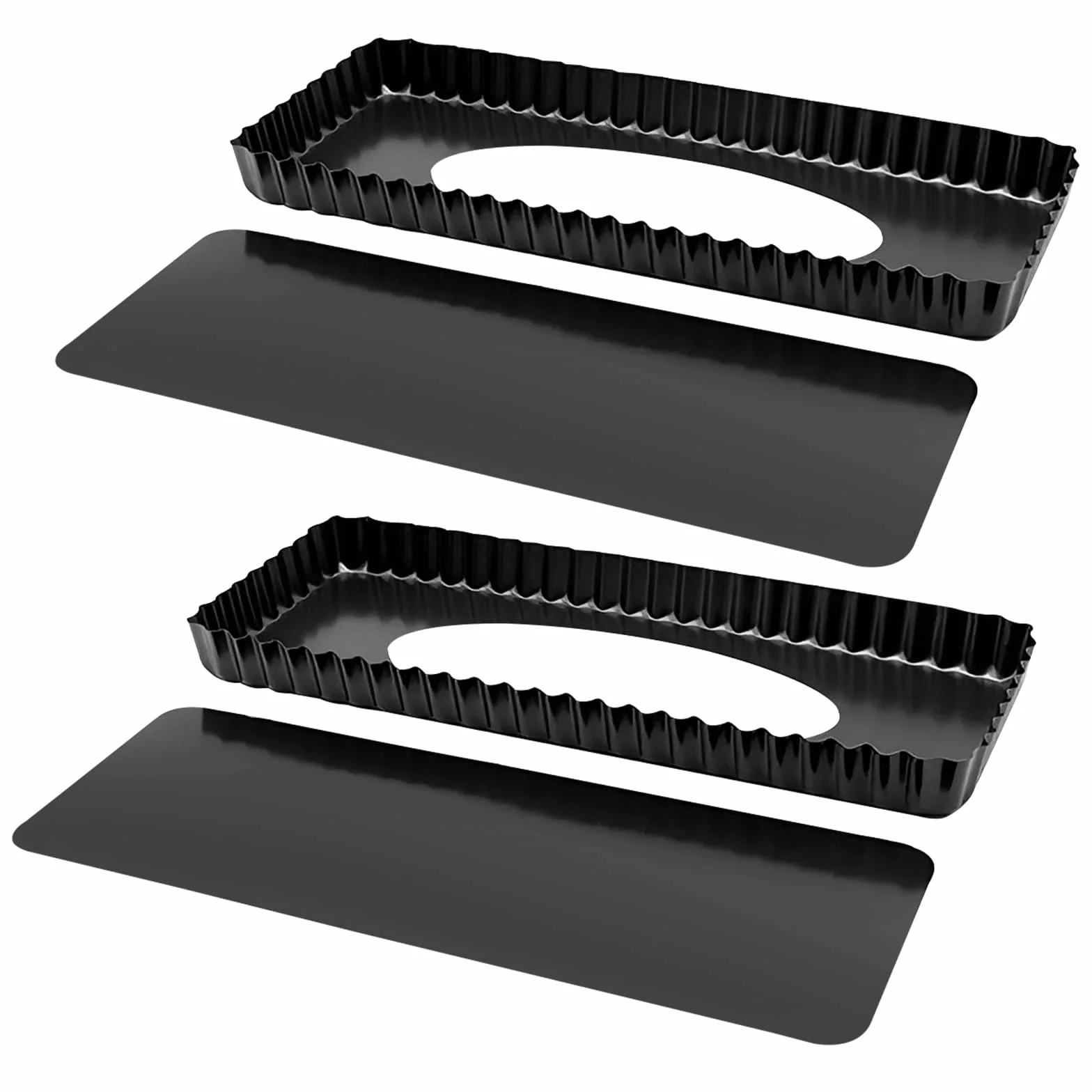 2 stampi per torte con fondo di sollevamento, antiaderente, 35 x 11 cm, rettangolare, per torte e biscotti fatti in casa, 2 pezzi