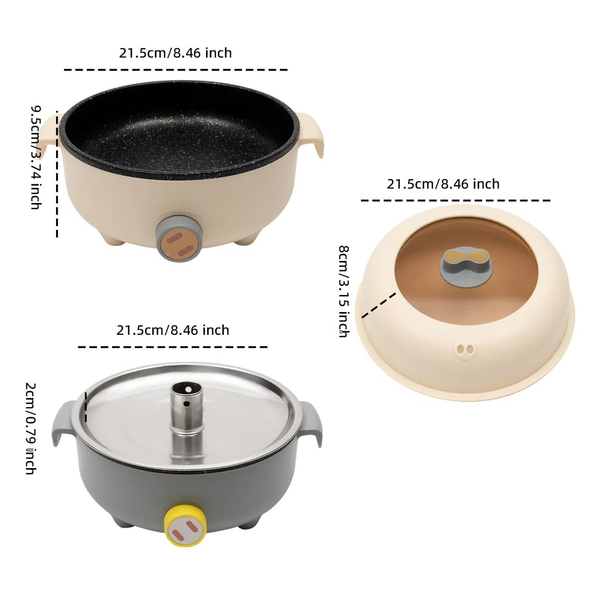 1.5L Elettrico Hot Pot, Mini Multicooker con 2 Vassoi per il Vapore per 1-2 Persone, Ideale per Famiglie, Studenti, Appartamenti, Uffici, Gite, Campeggio, Pic-Nic (Cachi)