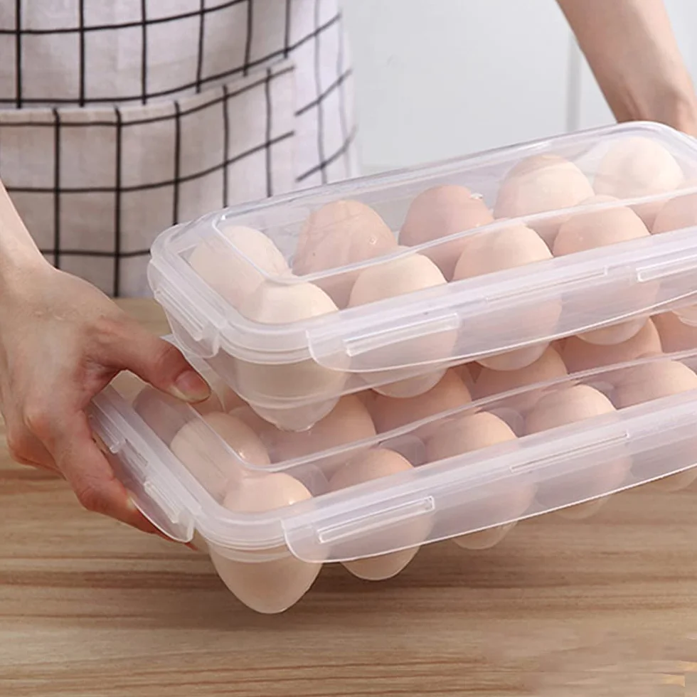 18 Griglia Porta Uova da Frigo, Contenitore per Uova, Porta Uova Plastica Trasparente, Contenitore per Uova in Plastica, Portauova Impilabile con Coperchio per Cucina di Casa, Frigorifero, Trasparente