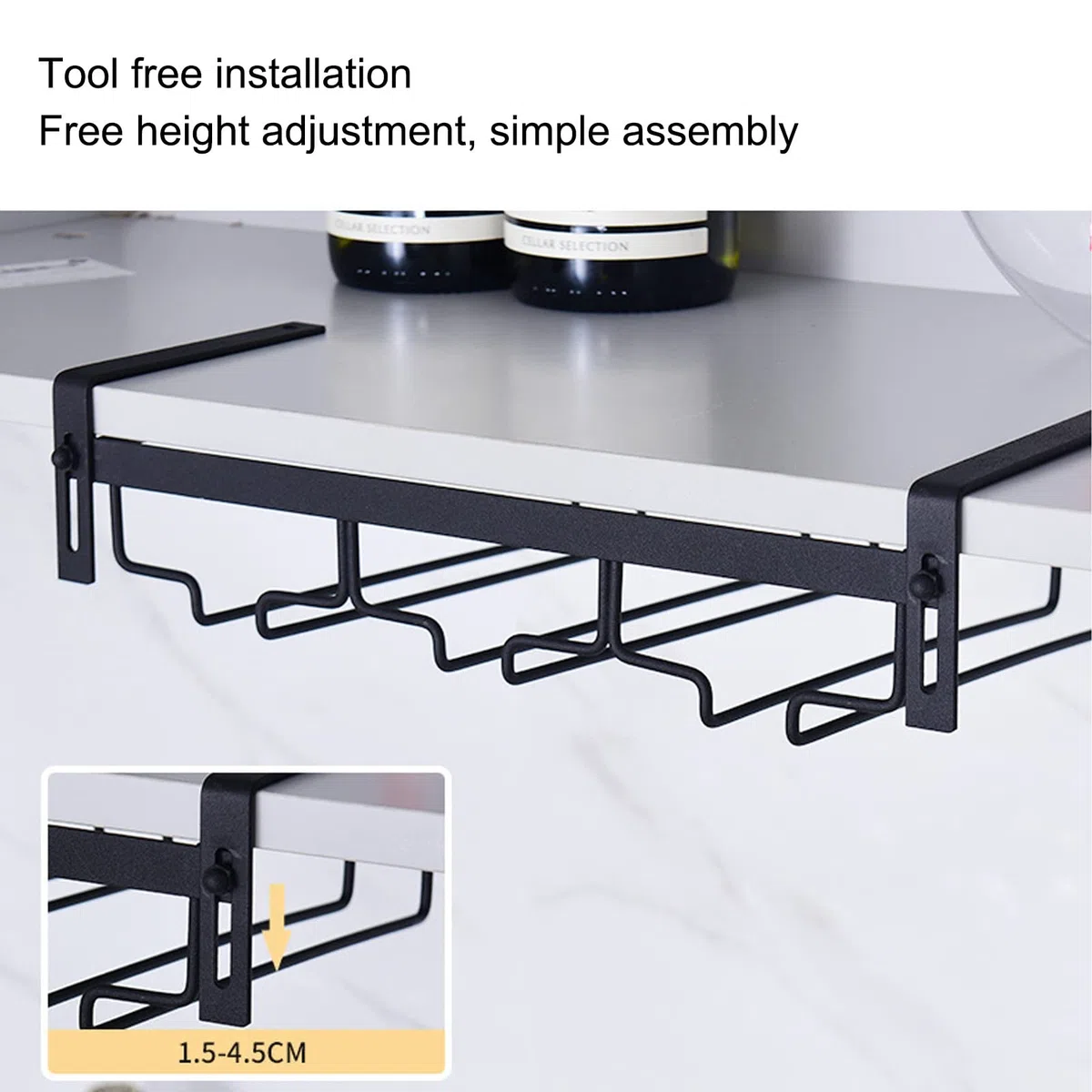 Wakects Porta Bicchieri Sospeso Portabicchieri da Parete in Metallo con 3 Binari Supporto per Calice Salvaspazio per Bar Armadietto Design Moderno 35 X 22,5 Cm