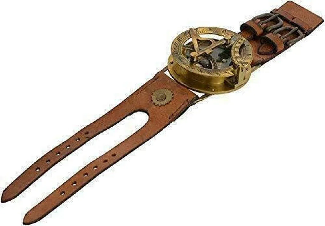 Orologio da polso Steampunk con bussola meridiana in ottone antico, Compasso meridiana, Collezione nautica