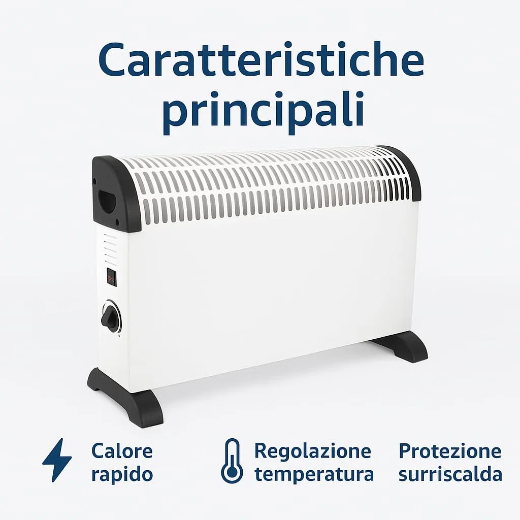 Stufetta elettrica da bagno Termoconvertitore 2000W – Basso consumo, 3 livelli di potenza, riscaldatore compatto portatile con protezione surriscaldamento e regolazione temperatura