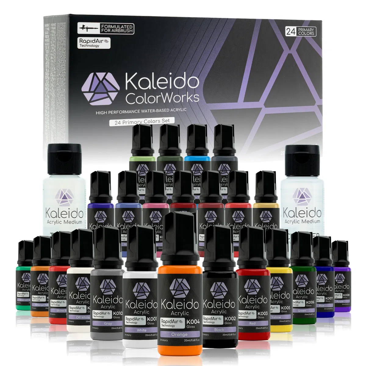 Gaahleri Kaleido Primary - Set di 24 colori per aerografo acrilico a base d'acqua, per modelli in scala, Gundam, Mecha, auto e miniature, pre-diluito, lucido, ad asciugatura rapida, con diluente e