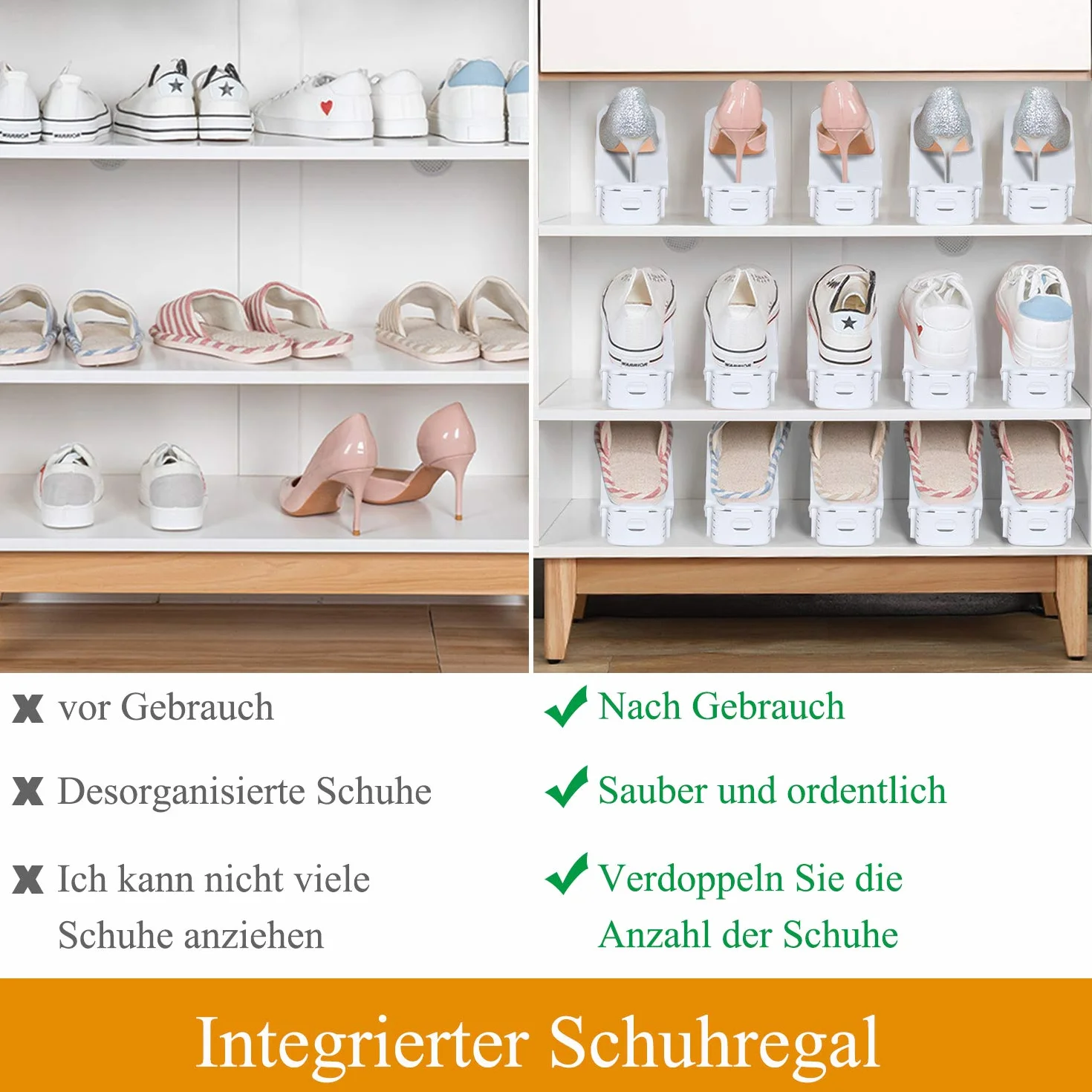 YUENFONG Portascarpe Regolabile 10 pezzi Portascarpe Regolabile, 3 Altezza Regolabile Antiscivolo in Plastica, per Organizzatore di Scarpe Scaffale Armadio, Bianco