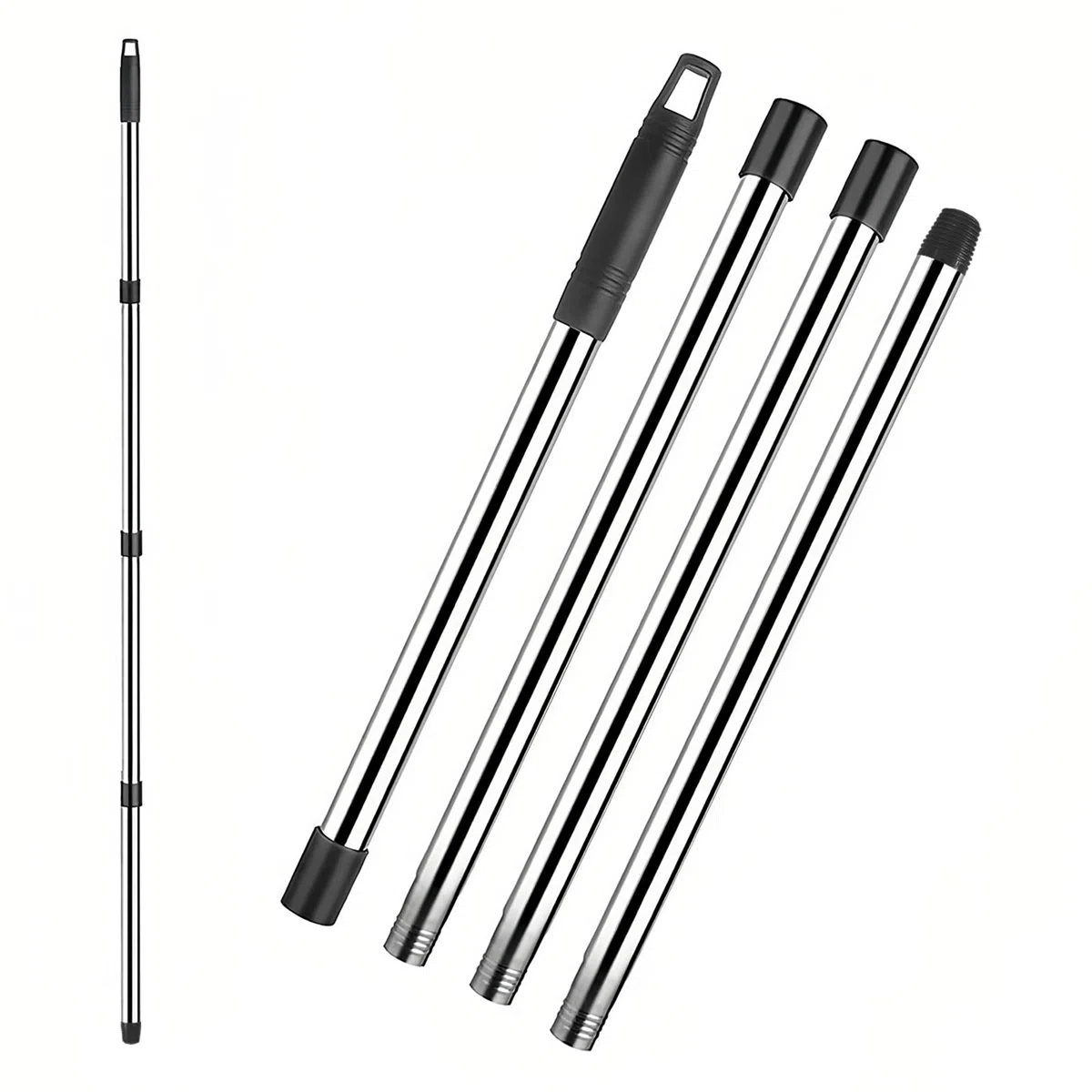 Manico Scopa, Acciaio Inossidabile Bastone Telescopico, Bastone Telescopico per Pulizia, con Maniglia in PP,per Case, Autolavaggi, Hotel