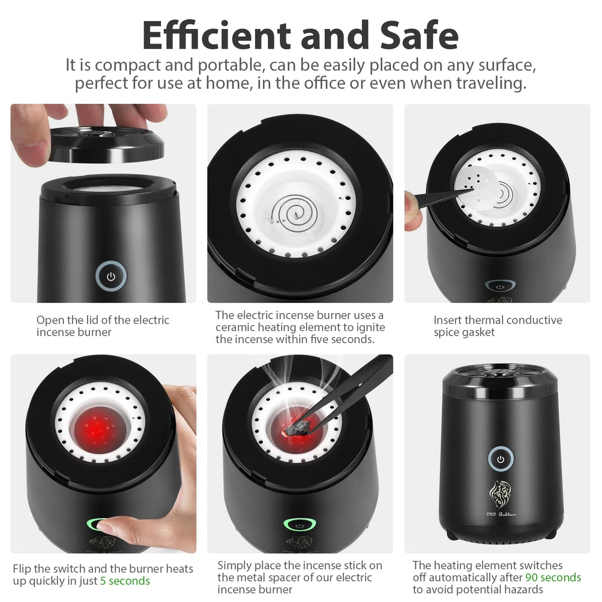 Bakhoor Burner - Bruciatore di incenso, elettrico, mini bruciatore di incenso musulmano, portatile, in resina, per viaggi, ufficio, casa, yoga, spa, aromaterapia