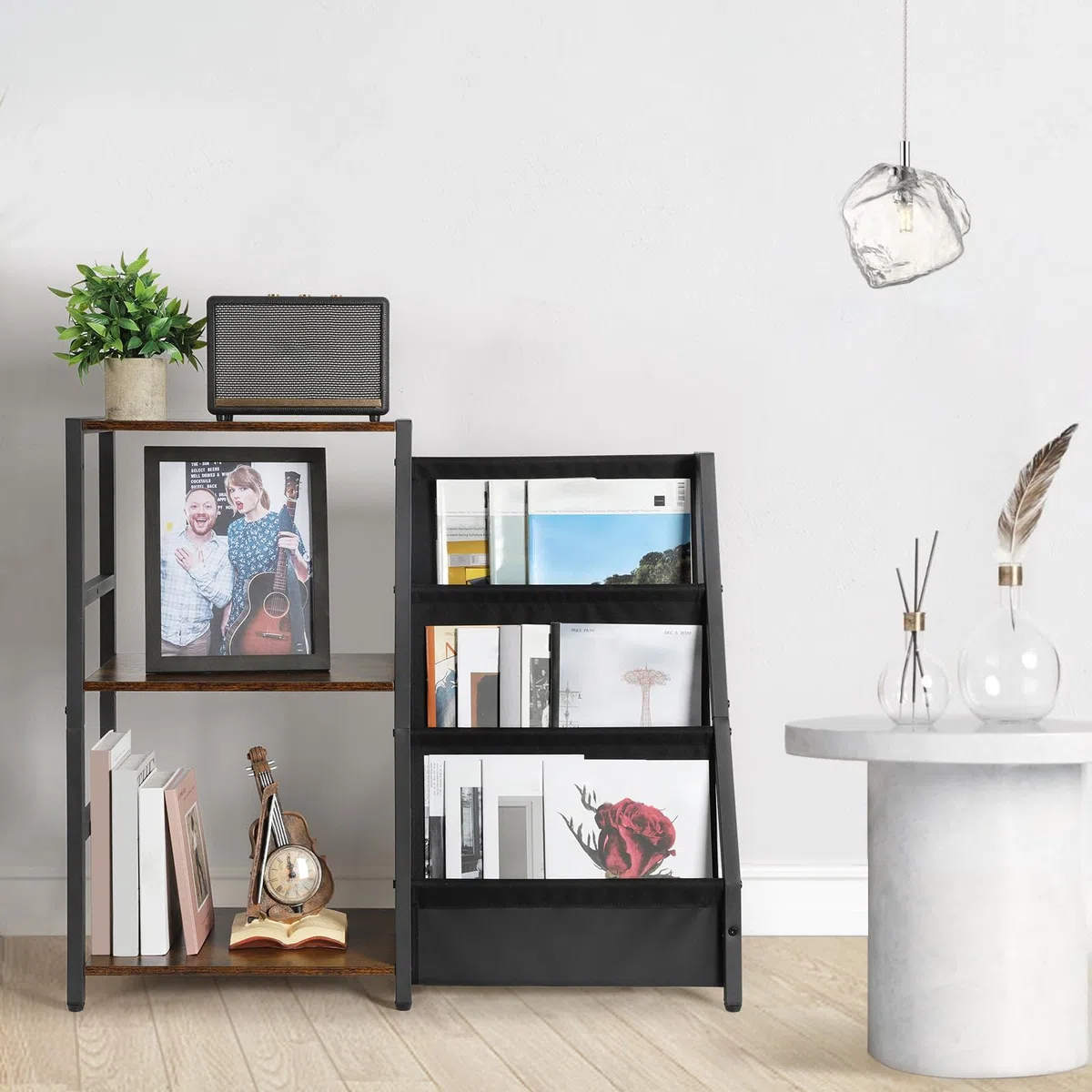 Bikoney Giradischi Vinili Stand Tavolino con Archiviazione Record in Vinile a 3 livelli, Espositore per Dischi in Vinile Fino a 200 album,Gabinetto del Supporto da Record in Vinile per Soggiorno