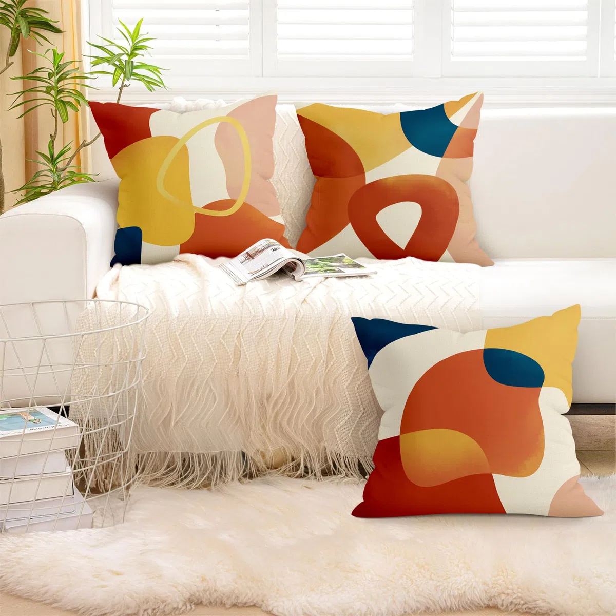 Federe per Cuscini Divano 50x50 set di 4 Boho Astratto Geometrico Arancione Moderno Federa Copri Cuscino Motivo Bohemien Federe Confezione Copricuscini Quadrati per Camera da Letto Divano