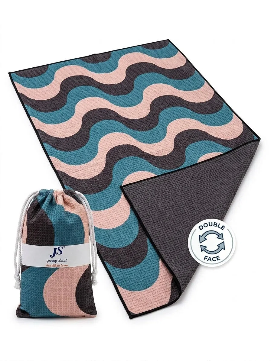 Jenny Sesal Telo Mare Microfibra Grande 90x170 cm con Borsa Regalo - Antisabbia, Asciugatura Rapida e Assorbente - Leggero, Compatto Salvaspazio - Per Spiaggia, Piscina, Palestra e Viaggio - Onde Blu