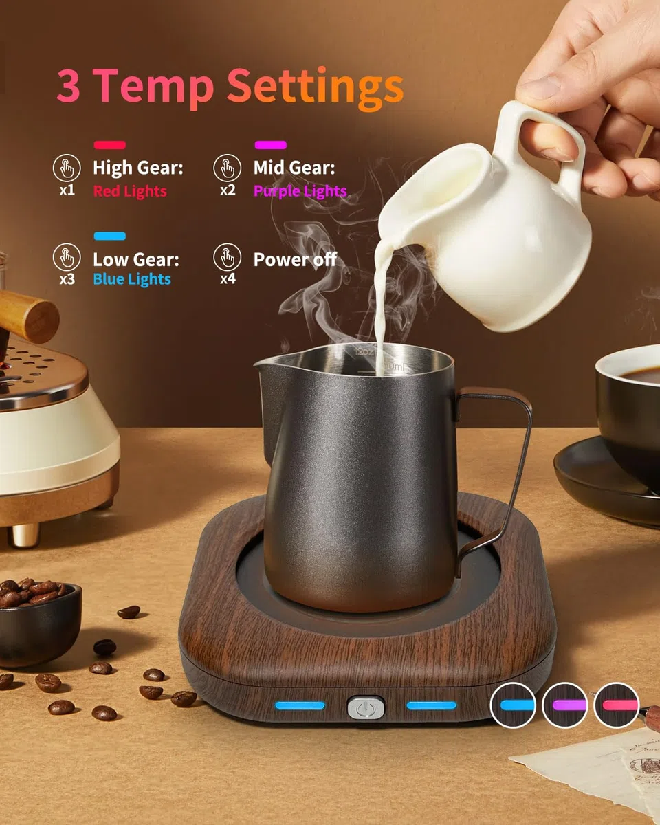 Scaldatazze – Scaldatazze da Caffè 24W per Scrivania con Spegnimento Automatico di 4 Ore, Scaldacandele Intelligente in Legno a 3 Temperature – Accessori Regalo Caffè Ideali per Mantenere Calde
