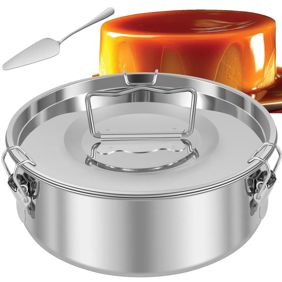 7.5 "Flan Mold per pentola veloce 6QT a 8QT 304 Acciaio Inox Flan Mold con Coperchio Maniglia Capacità 1.5QT Flan Teglia Rotonda Torta Cottura Flan Maker per Torta Pudding Cheesecake Crepe