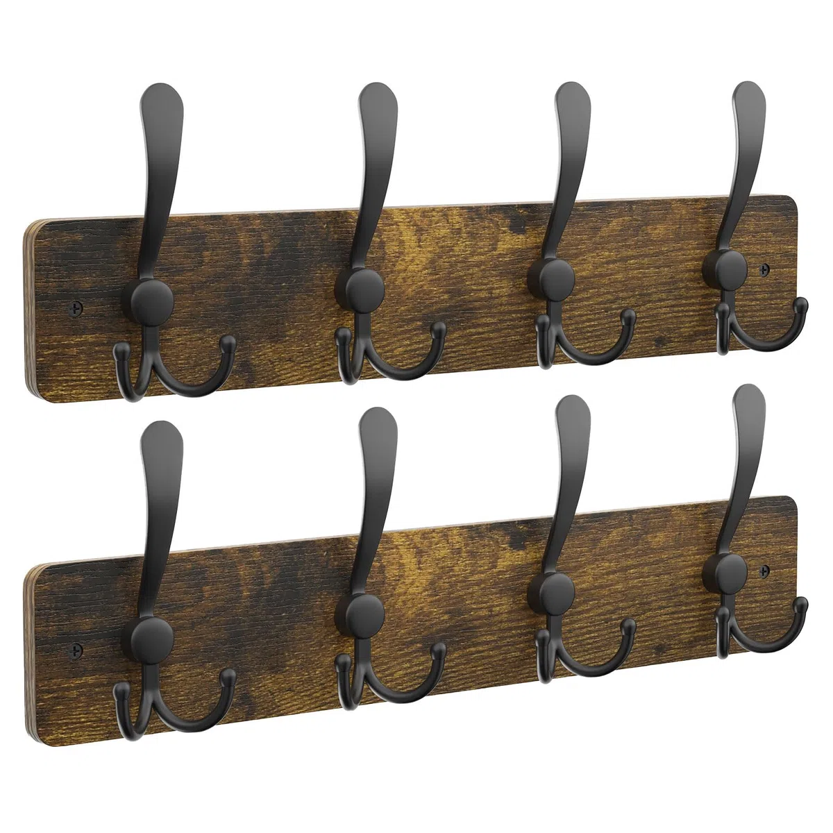 YMYNY 2 Pezzi Appendiabiti da Parete, 4 Ganci Tripli, 84CM Attaccapanni da Muro Moderno, Mensola Sospesa da Parete con Cappelliera, per Ingresso, Marrone Rustico HWS005H-2
